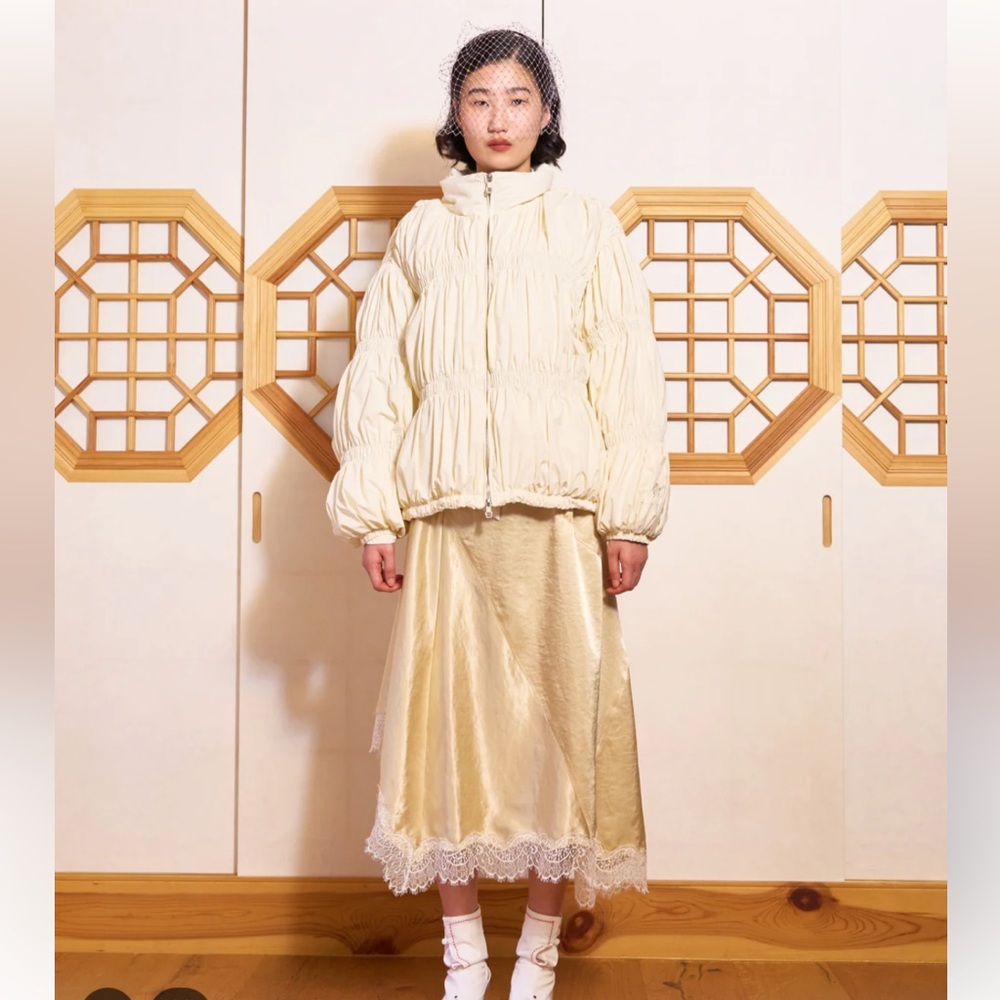 Sundae School Ivory Ruched Puffer Jacket